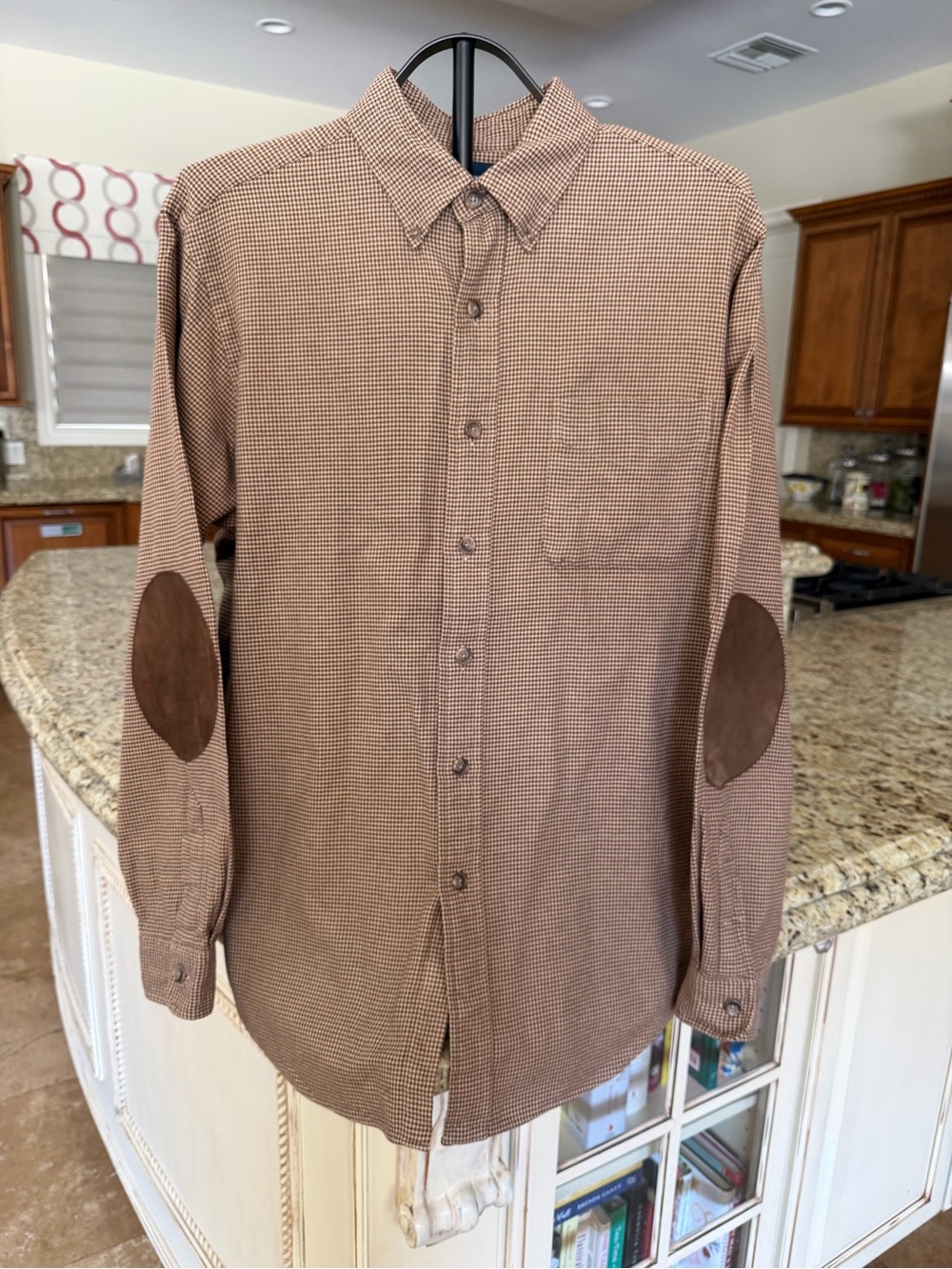 Ralph Lauren Polo Men's Houndstooth Brown/Tan Button-Down with Elbow Patches
